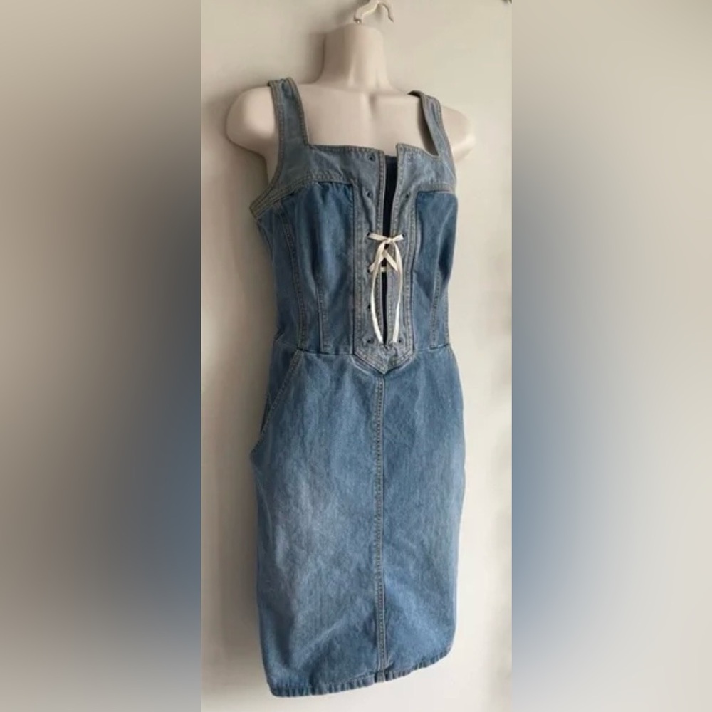 Marc Jacobs Blue Denim Vintage Bustier Bodycon Midi Dress Size 6